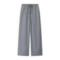 Detailed front view of grey casual wide-leg trousers featuring an elastic drawstring waist - S / Bottoms / Marl Grey