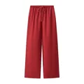 Vibrant red wide-leg casual pants with an adjustable elastic drawstring waist - S / Bottoms / Dark Red