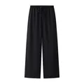High-quality black wide-leg casual trousers with elastic drawstring waistband detail - Black