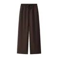 Front view of dark brown wide-leg leisure pants with drawstring elastic waist - Dark Coffee