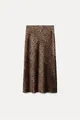 Elegant leopard print satin midi skirt for women featuring a smooth silky texture - Dark Leopard Print