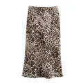 Full view of elegant leopard print satin midi skirt showing smooth texture detail - Yellow Leopard