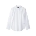 Detailweergave van wit shirt met lange mouwen, ruches aan de kraag en manchetten - XS / Tops / Wit