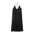 Robe maxi plissée noire élégante avec dos nu, fines bretelles et finition satinée. - XS / Robes / Noir