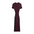 Elegant burgundy slim fit ribbed knit polo collar short sleeve maxi dress - S / Dresses / Dark Red