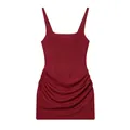 Dark red sleeveless mini dress featuring a ruched skirt and corset-style bodice detail - Burgundy