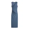 Vestido midi sin mangas azul pizarra con elegantes fruncidos laterales y corte entallado - XS / Vestidos / Gris