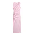 Elegante vestido midi rosa sin mangas con fruncido lateral y ajuste entallado de malla - XS / Vestidos / Rosa