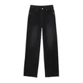 Women's black mid-rise straight leg denim jeans featuring a raw hem and center faded finish - XS / Bottoms / Black