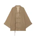 Dettaglio camicia marrone a maniche lunghe con chiusure a nodi e tessuto drappeggiato - Top / Kaki / XS