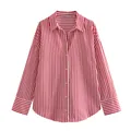 Detailed view of red and white vertical striped satin shirt with elegant collar - Red Stripe
