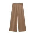 Pantalon large décontracté marron tendance pour femme avec taille élastique sur fond blanc - XS / Bas