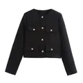 Chaqueta corta clásica negra de cuello redondo con botones dorados decorativos - XS / Tops / Negro