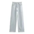 Light blue mid-waist straight leg jeans for women with ankle-length cut - XS / Bottoms / Azure Blue