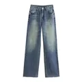 High-quality vintage wash straight-leg ankle-length denim jeans for women's autumn style - XS / Bottoms / Blue