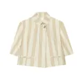 Vue détaillée d'un blazer court pour femme à rayures verticales et col montant - XS / Hauts / Kaki