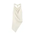 Detalle del elegante top de satén crema con cuello drapeado y dobladillo asimétrico - XS / Tops / Blanco