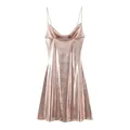 Elegant metallic rose gold slip dress with spaghetti straps and low back design. - XS / Dresses / Pink