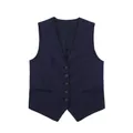 Front view detail of a classic navy blue linen blend button-down vest for women - XS / Tops / Navy Blue