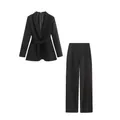 Ensemble tailleur noir chic pour femme avec blazer noué et pantalon large détaillé - XS / Haut Et Bas / Noir