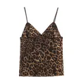 Haut caraco en maille imprimé léopard avec bretelles spaghetti et décolleté en V chic - S / Hauts / Veste Imprimé Léopard