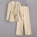 Ensemble tailleur 2 pièces beige élégant pour femme avec blazer et pantalon - XS / Haut Et Bas / Blanc Cassé
