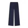 Detailed front view of dark navy pleated wide-leg trousers with crinkle fabric - XS / Bottom (4387233)
