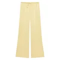 Elegant light yellow satin wide-leg trousers featuring an adjustable drawstring waist - XS / Bottoms / Yellow