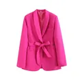 Auffälliger magentafarbener Blazer mit Schalkragen und einem schicken Taillengürtel - XS / Oberteile / Fuchsia
