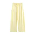 Bequeme hellgelbe High-Waist-Hose mit weitem Bein und verstellbarem Kordelzug-Bund. - S / Unterteile / Hellgelb
