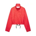 Red and white polka dot cropped seersucker jacket for women with high collar - XS / Tops / Red