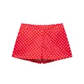 Stylish casual women's red seersucker shorts with white polka dots for a summer look - XS / Bottoms / Red