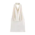 Elegant cream-colored pleated halter top with a stylish draped neck design for summer - S / Tops / Faded Finish