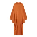 Elegant burnt orange satin long sleeve maxi dress with draped silhouette - XS / Dresses / Orange