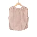 Macro detail of the elegant French style striped sleeveless top with gathered neck details - XS / Tops
