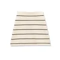 Close-up detail of a minimalist cream and black striped knit A-line mini skirt fabric - S / Bottoms / Beige Stripes