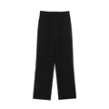 Front view detail of classic black straight-leg trousers with high-waist design - XS / Bottoms / Black