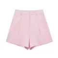 Elegant high-waisted pink linen blend pleated shorts with side pockets for summer wear - XS / Bottoms / Pink