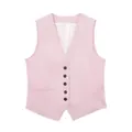 Elegant pink linen blend sleeveless waistcoat for women featuring a V-neck and button closure - XS / Tops / Pink
