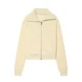 Cream long sleeve zip-up fleece jacket with high flap collar and warm soft fabric - S / Tops / Yellow