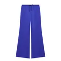 Pantalones anchos de satén azul vibrante con una cómoda cintura ajustable con cordón - XS / Bottoms / Azul