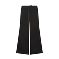 Vista detallada de pantalones de seda negros de pierna ancha con cordón y acabado satinado - XS / Bottoms / Negro
