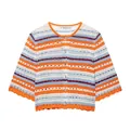 Chaqueta de punto a rayas multicolores con elegantes detalles calados y botones. - S / Tops / Estampado