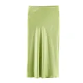 Elegante falda midi de satén verde manzana con diseño francés de cintura alta. - Verde Manzana