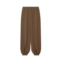 Vista detallada de elegantes pantalones bombachos marrones de verano con puños abotonados - XS / Bottoms / Marrón