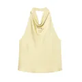 Elegante top halter de satén amarillo claro con un sofisticado escote drapeado - Amarillo