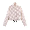 White and red polka dot loose cropped jacket with stand collar and adjustable hem - S / Tops / Light Pink