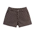 Vintage style dark brown high-waisted shorts with white polka dot pattern design - S / Bottoms / Brown