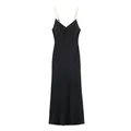 Elegant black slip dress featuring white contrast piping detail and sleek satin finish - XS / Dresses / Black