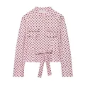 Roze shirtjas met lange mouwen, zwarte stippen, opstaande kraag en een strikceintuur - XS / Tops / Roze